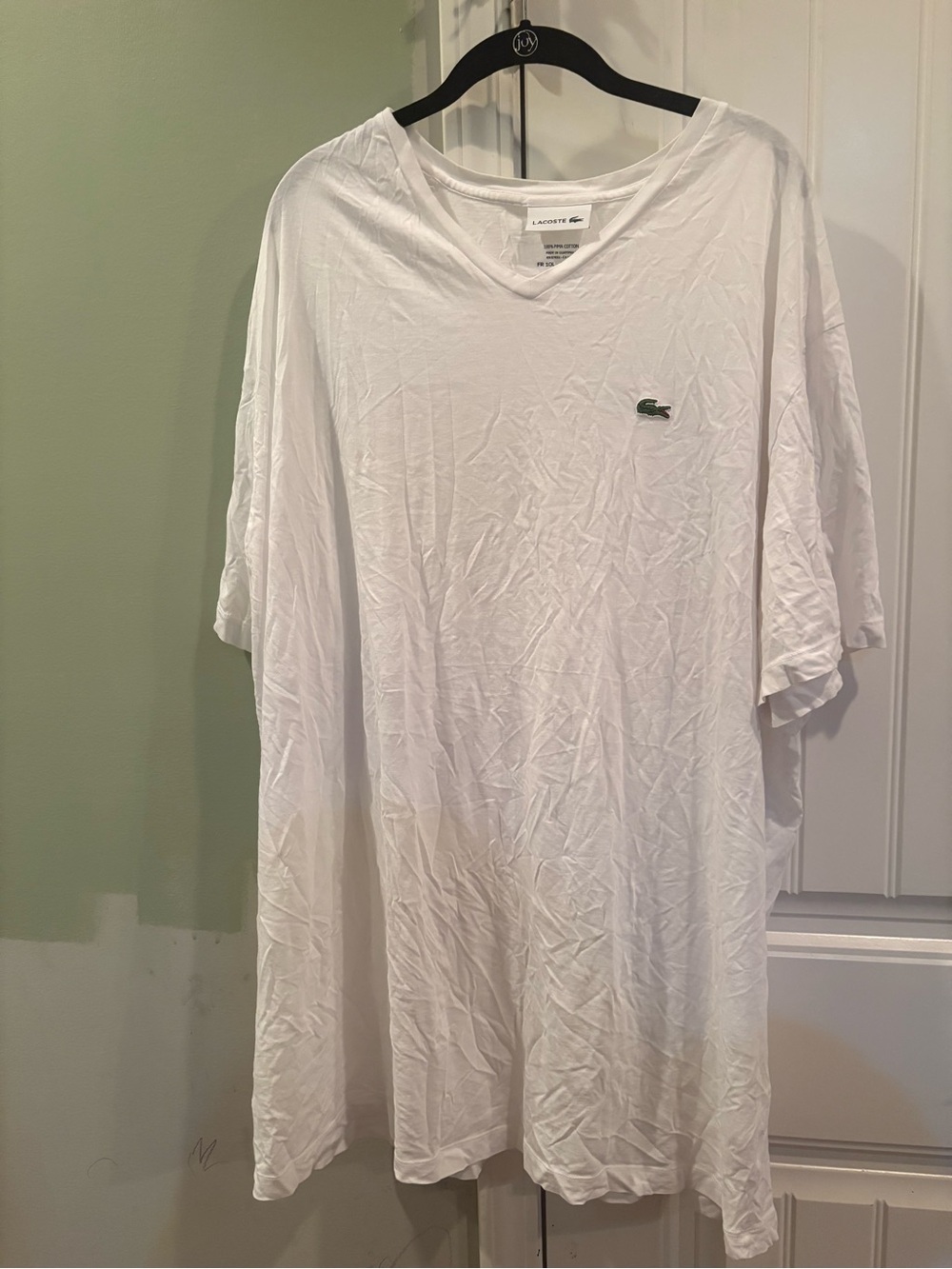 Lacoste White Short Sleeve V-Neck Tee with Green Crocodile